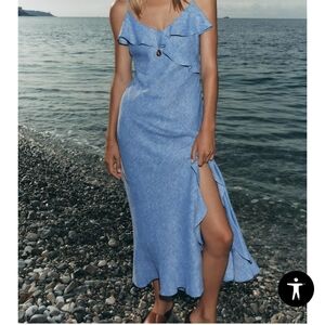 Zara Blue Ruffled Midi Dress